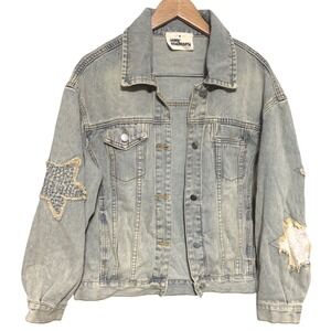 Savanna Jane Light Sequin Star Patch Med Denim Jacket Boho Rodeo Trucker NWT